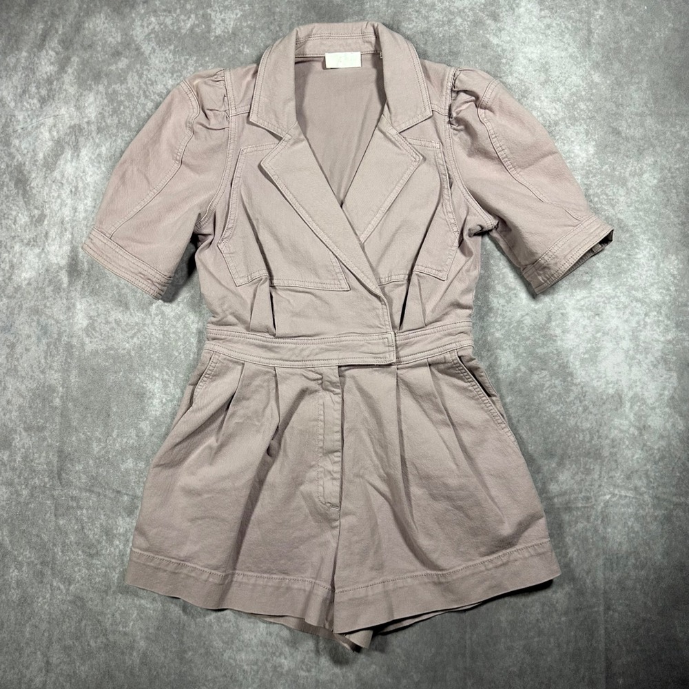 7 For All Mankind Women S Mauve Pink Denim Puff Sleeve Romper Jumpsuit Boho Chic